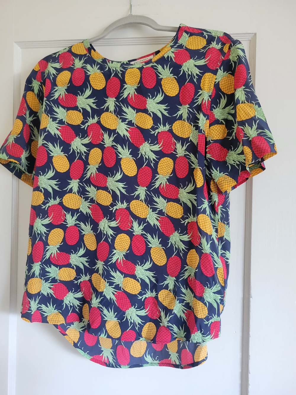 Vintage Womens Equipment Femme Pineapple Silk Shirt